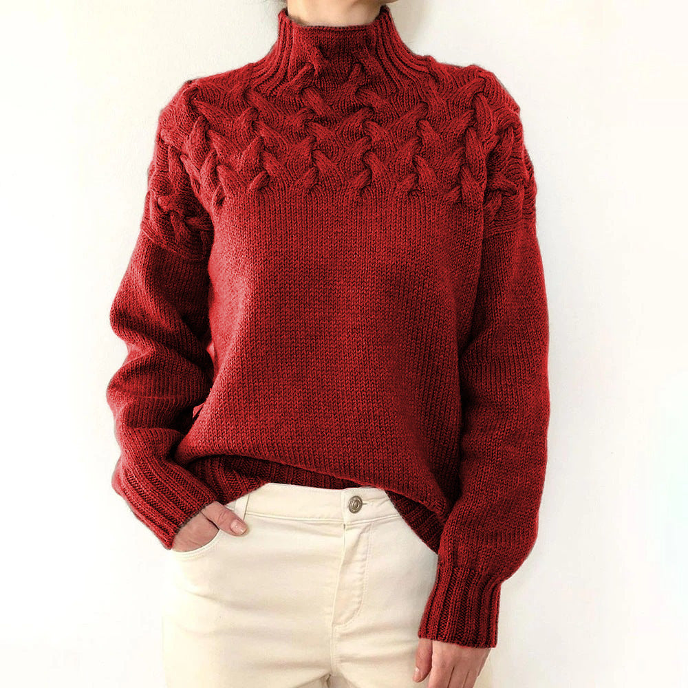Damen Strickpullover mit hochgeschlossenem Kragen und trendigem Zopfmuster ModeGeist