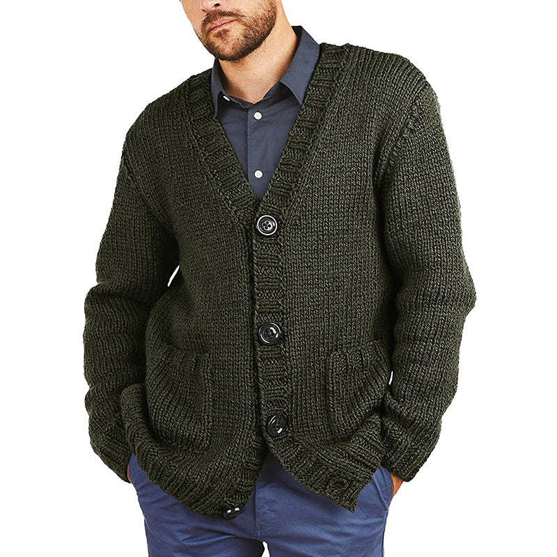 Herren Grobstrickjacke mit klassischem V-Ausschnitt und praktischen Taschen ModeGeist