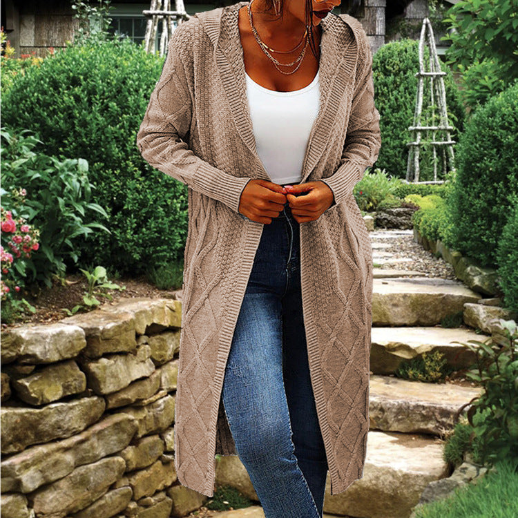 Damen Strick-Cardigan mit Kapuze und luxuriösem Zopfmuster ModeGeist