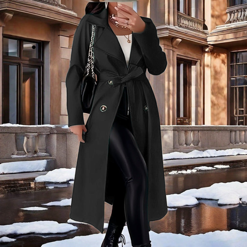 Damen Eleganter Trenchcoat mit Taillengürtel und doppelt geknöpften Details ModeGeist