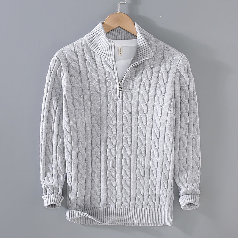 Herren-Baumwollpullover mit kurzem Zipper