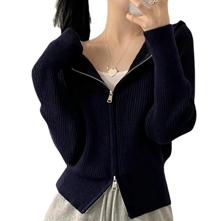 Damen lässige Strickjacke mit Kapuze und Reißverschluss ModeGeist