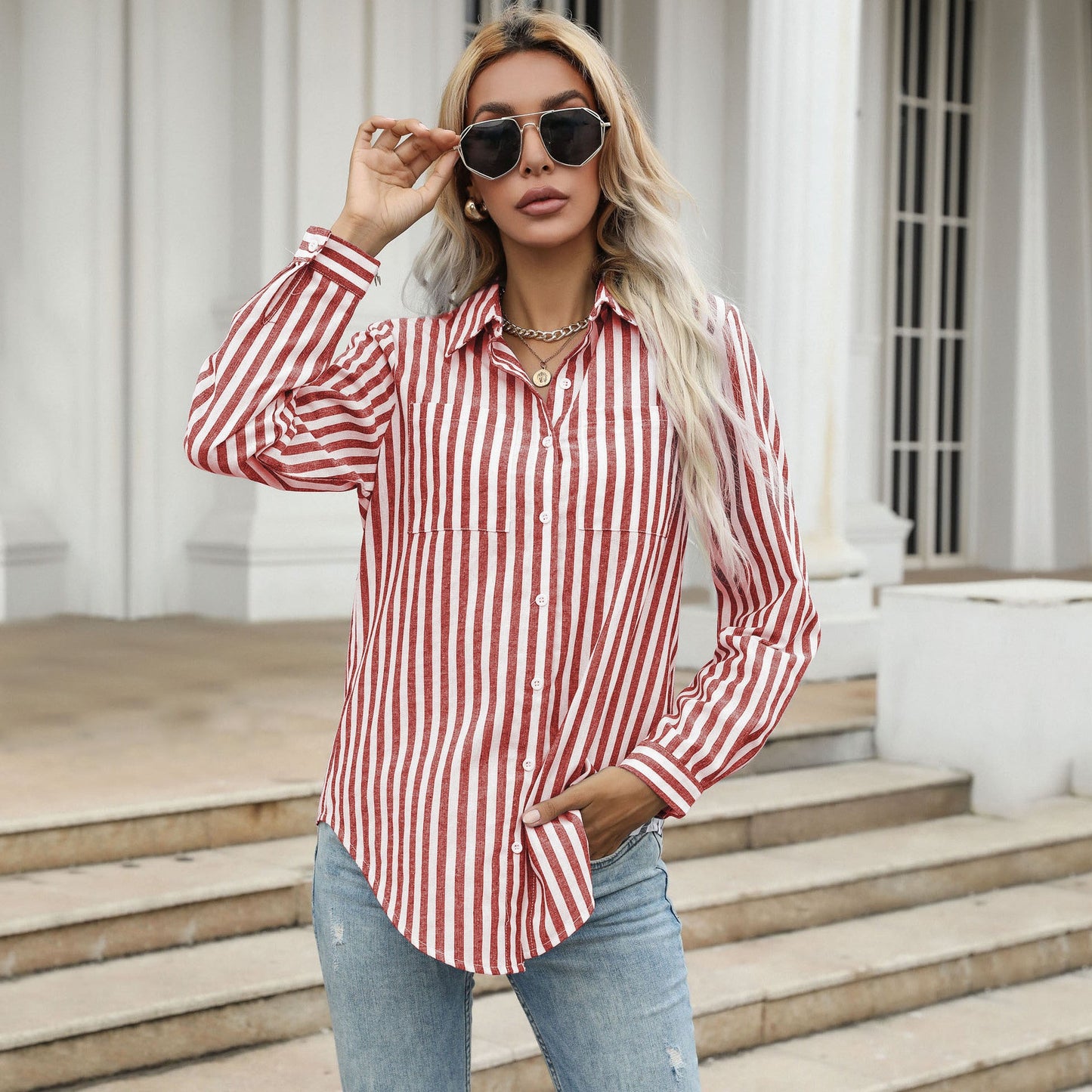 Damen Gestreiftes Langarmhemd im lässigen Chic ModeGeist