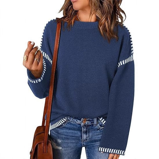 Damen modischer Pullover mit strukturiertem Material und streifenförmigen Details ModeGeist