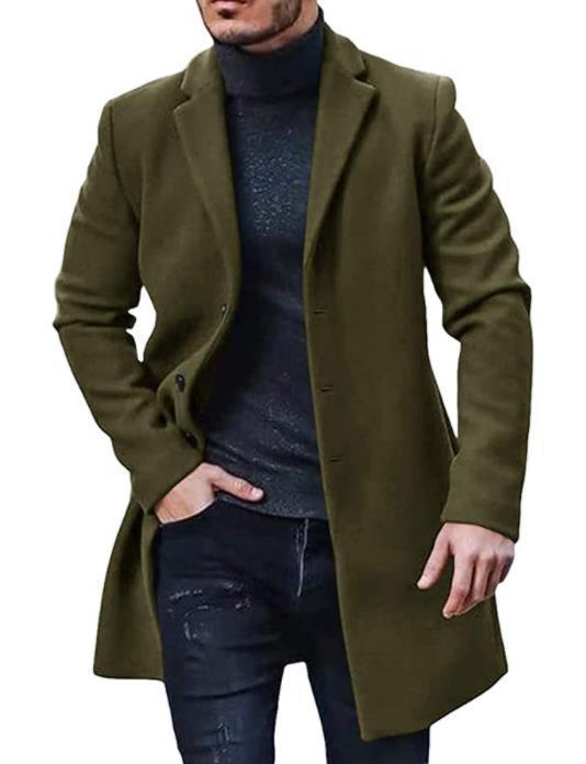 Herren eleganter länger geschnittener Wollmantel mit klassischen Revers ModeGeist