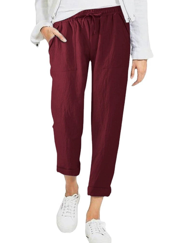 Damen entspannte Leinenhose mit elastischem Bund und praktischen Taschen ModeGeist