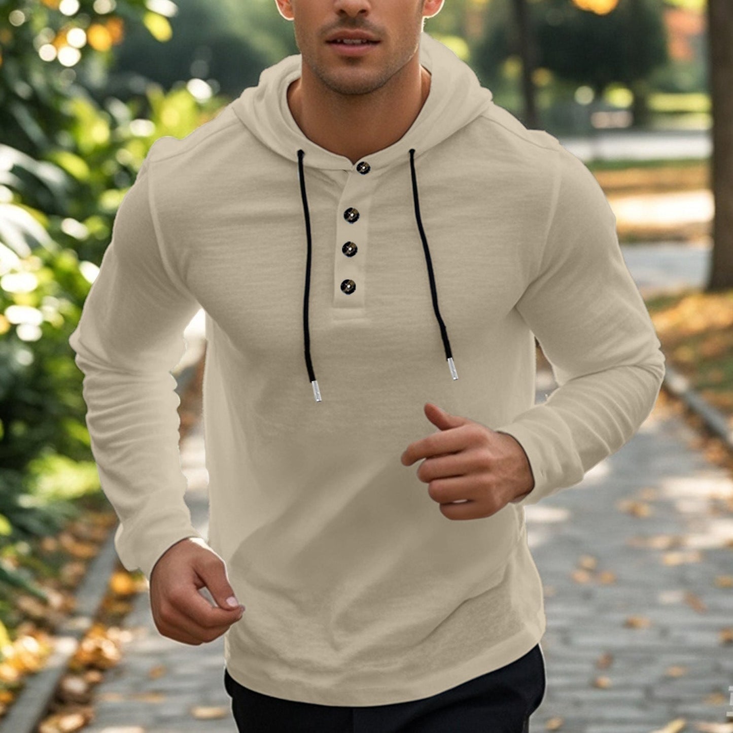 Herren sportlicher Hoodie mit Knopfleiste und funktionalen Taschen ModeGeist