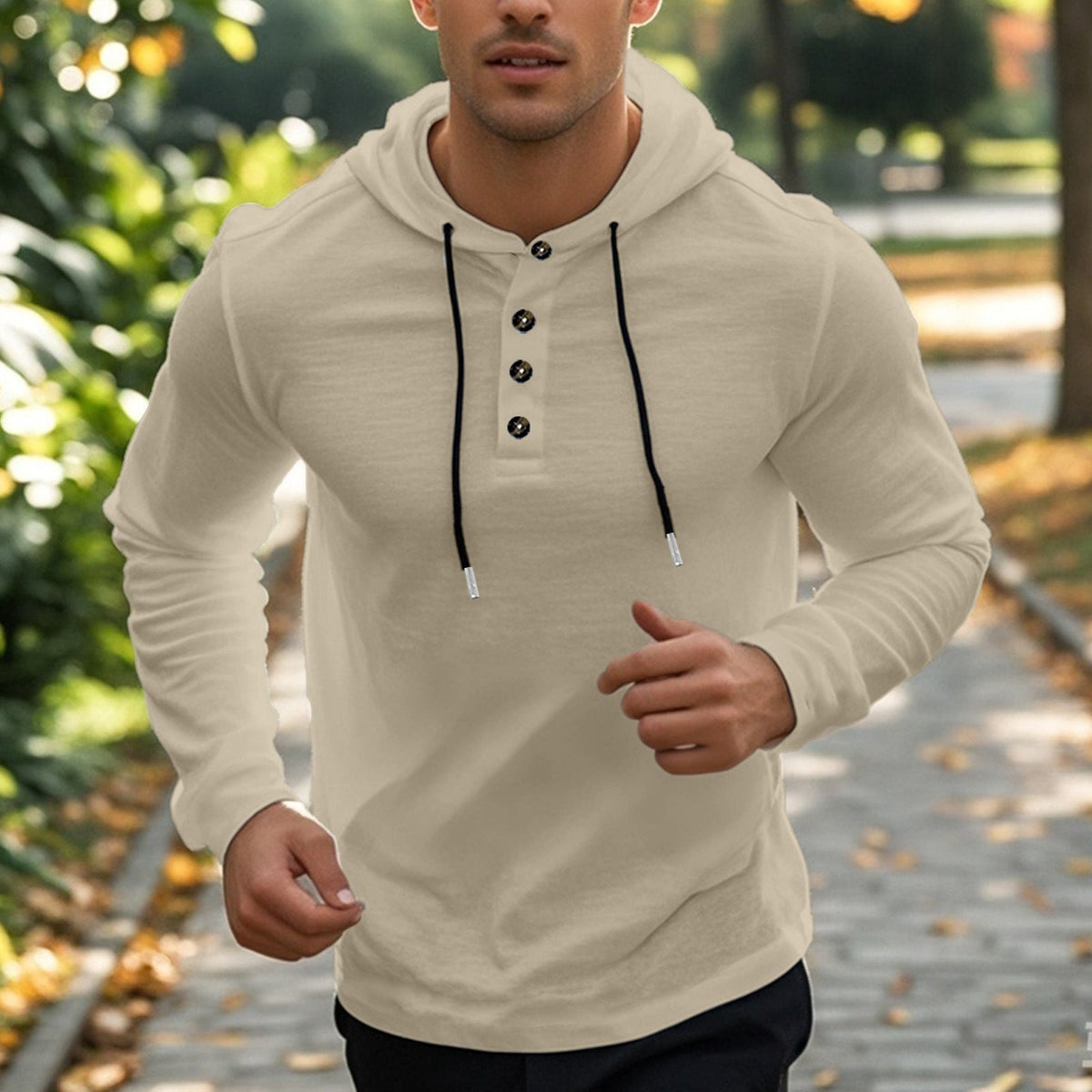 Herren sportlicher Hoodie mit Knopfleiste und funktionalen Taschen ModeGeist