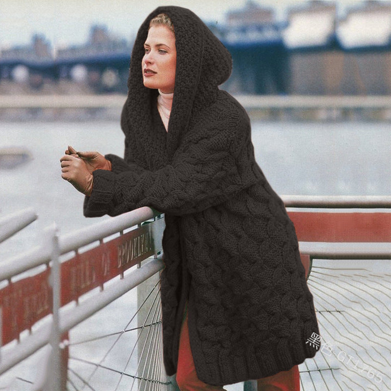 Damen oversized Grobstrickmantel mit Kapuze ModeGeist
