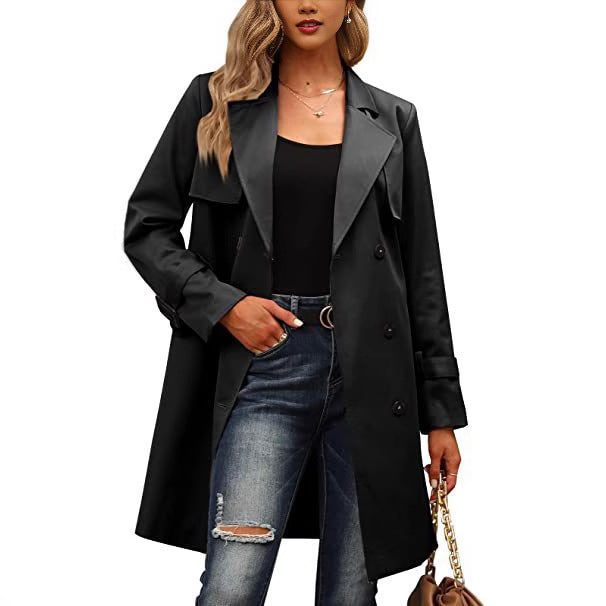 Damen Eleganter Trenchcoat mit doppelter Knopfleiste und schickem Kragen ModeGeist