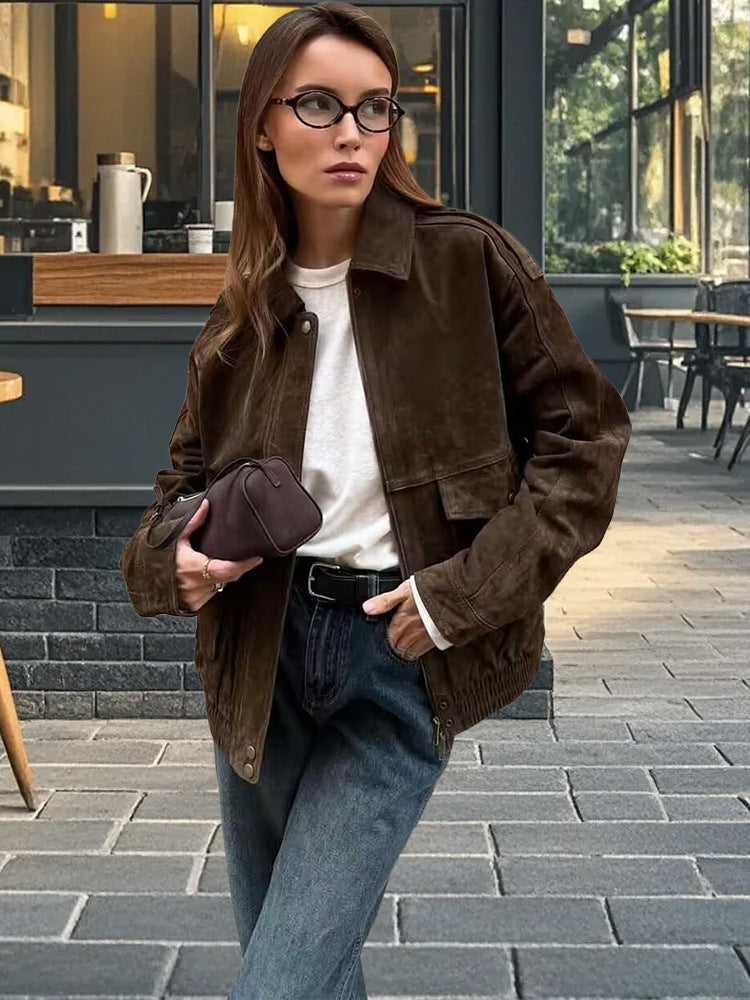 Damen Modische Wildlederjacke im lässigen Stil ModeGeist