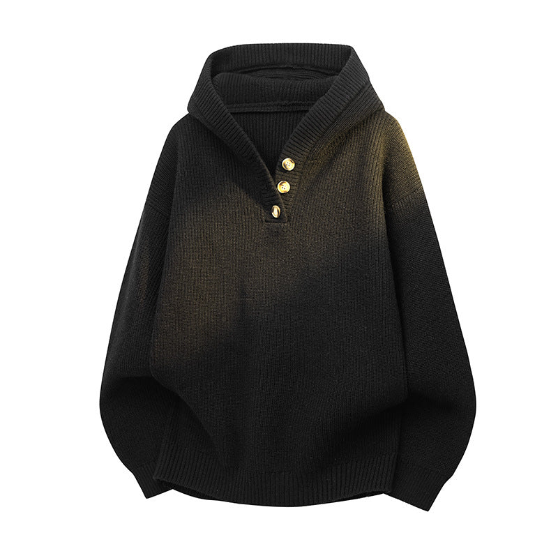 Damen Strickpullover mit halbem Reißverschluss und dekorativen Holzknöpfen ModeGeist