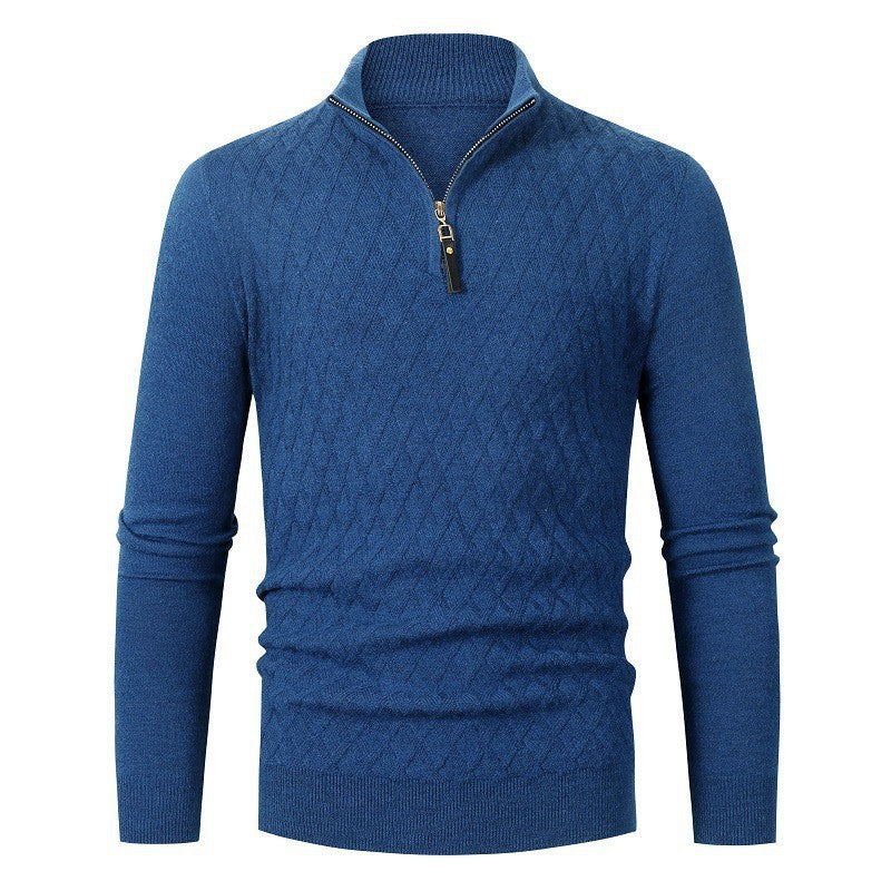 Herren Strickpullover mit modernem Rautenmuster und Reißverschluss ModeGeist