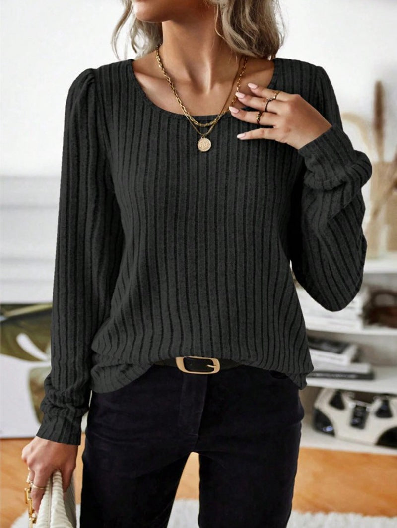 Damen Gestreifter Pullover mit Puffärmeln ModeGeist