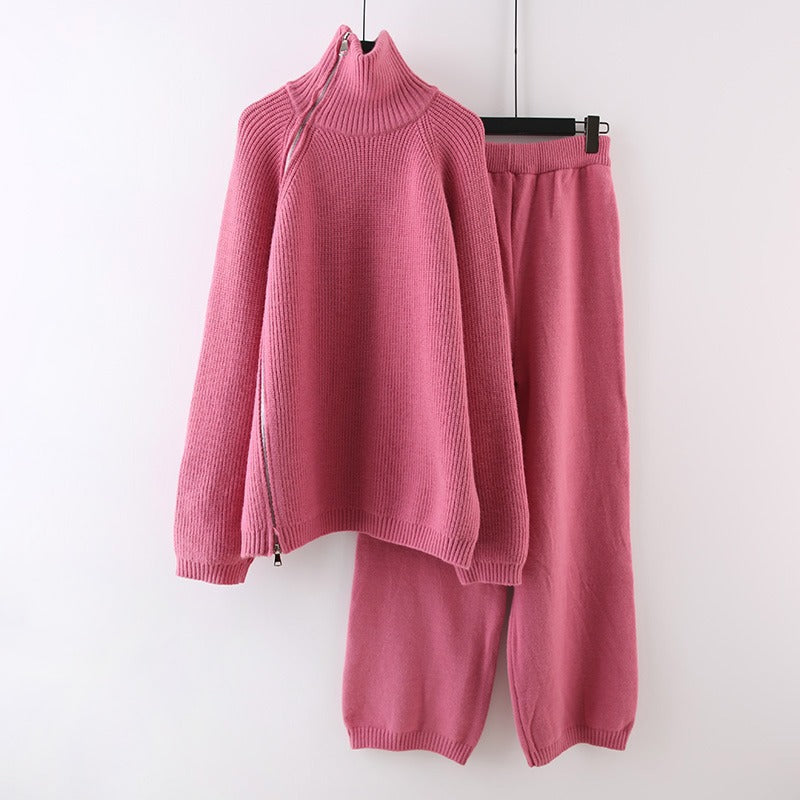 Damen Strickensemble mit Rollkragen und Reißverschluss ModeGeist