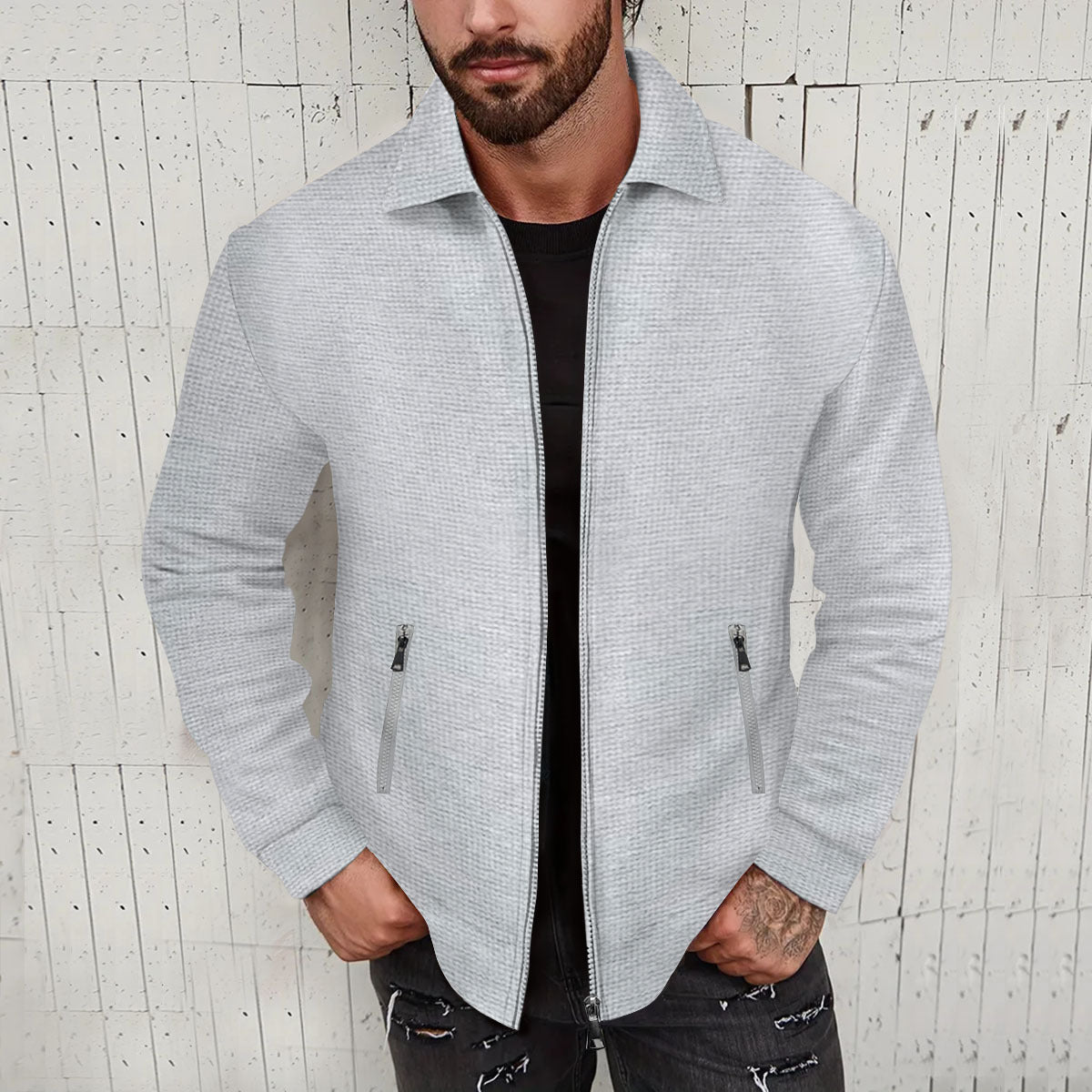 Herren modische Kurzjacke mit strukturiertem Design und praktischen Taschen ModeGeist