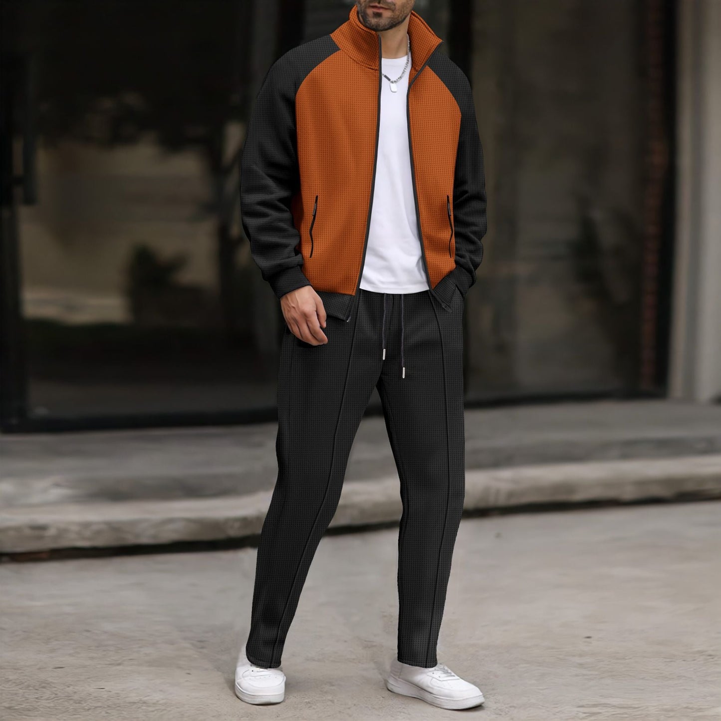 Herren sportliches Jacken- und Hose-Set mit strukturiertem Design ModeGeist