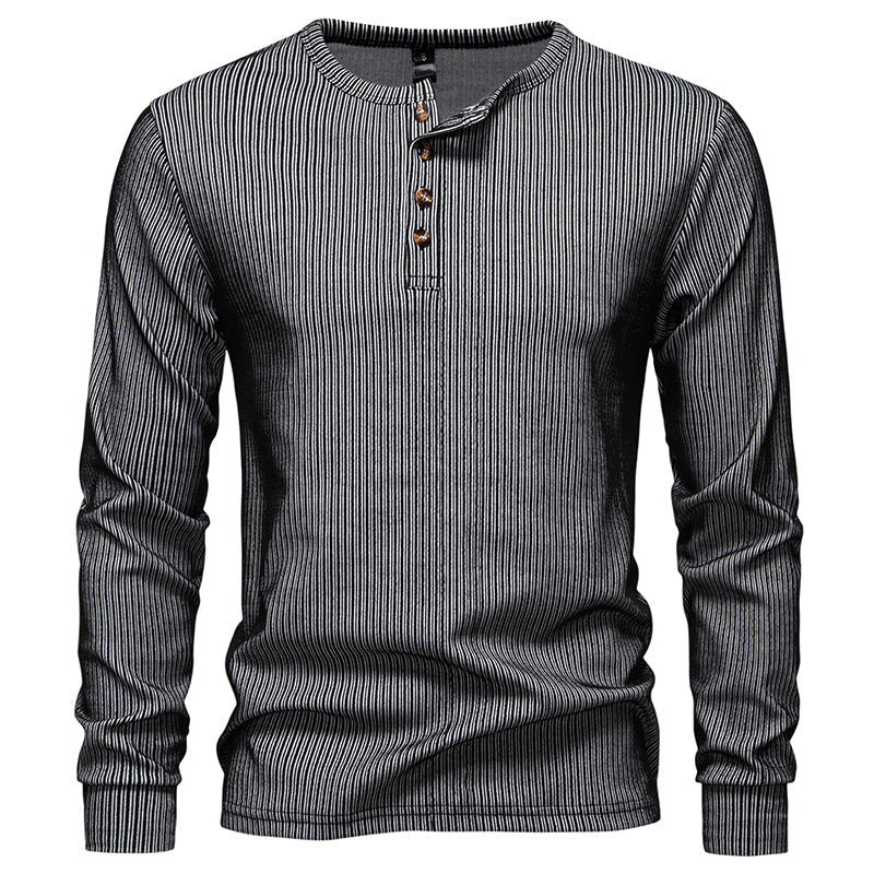 Herren Langarm Henley Shirt mit strukturiertem Streifenmuster ModeGeist