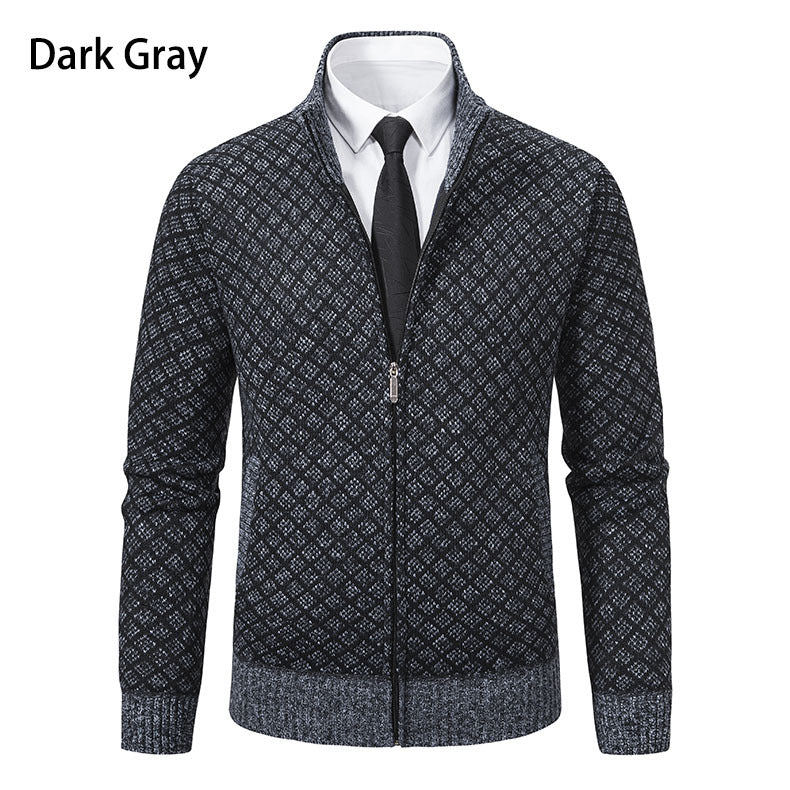 Herren Strickjacke mit Reißverschluss und modernem Rautenmuster ModeGeist