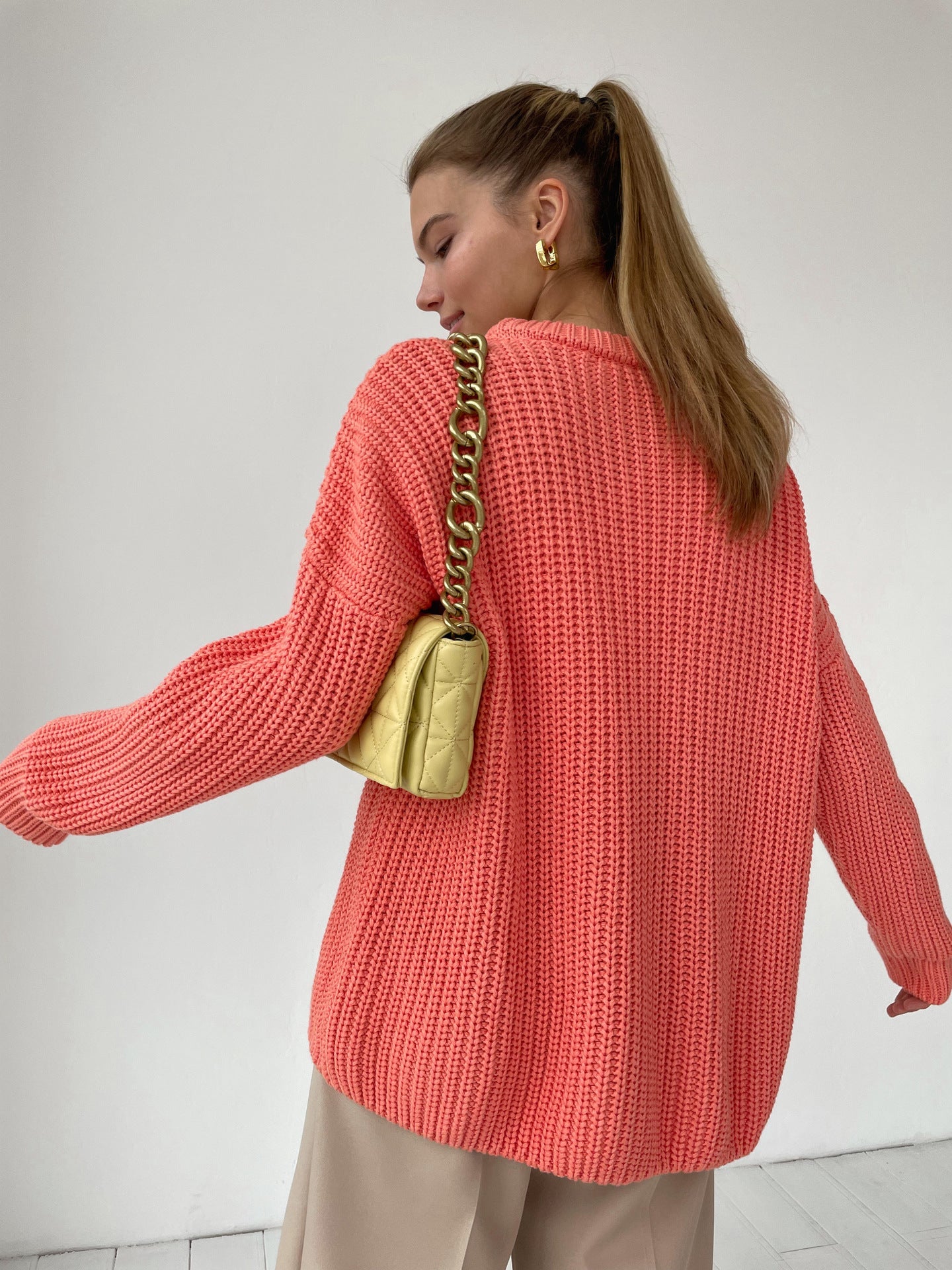 Damen lässiger Strickpullover mit strukturierter Mascheninterpretation und weitem Schnitt ModeGeist
