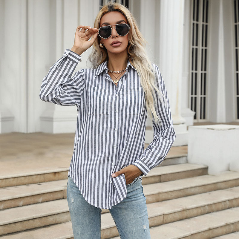 Damen Gestreiftes Langarmhemd im lässigen Chic ModeGeist