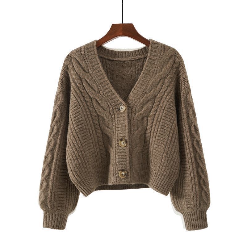 Damen Strickjacke mit ausgefallenem Zopfmuster und tiefem V-Ausschnitt ModeGeist