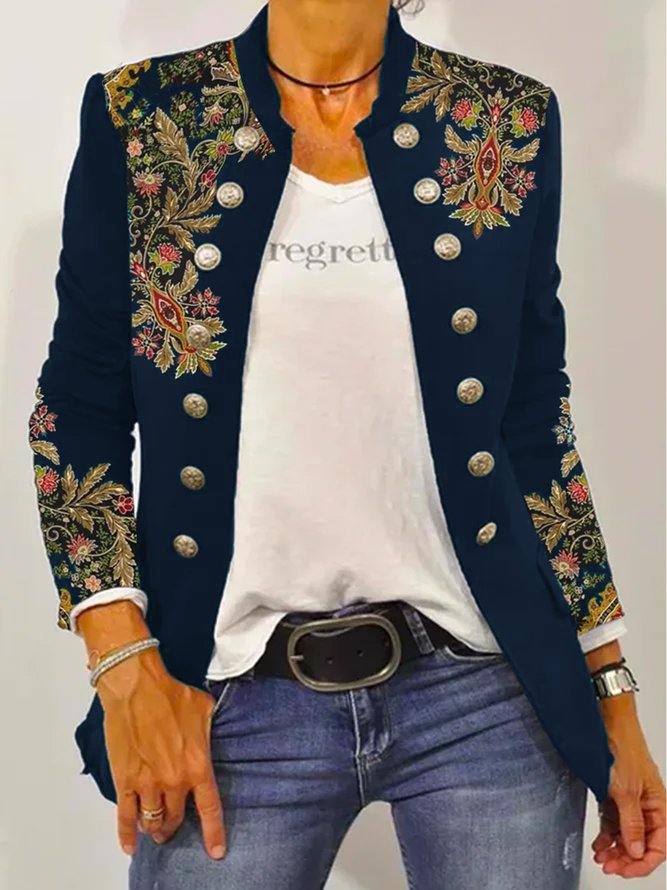 Damen Elegante Blazerjacke mit floralem Stickdesign und kontrastierenden Knöpfen ModeGeist