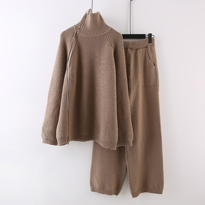 Damen Strickensemble mit Rollkragen und Reißverschluss ModeGeist