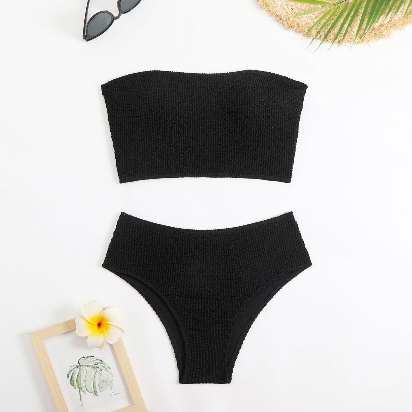 Strukturierter Damen-Bikini mit hohem Bund und Bandeau-Oberteil von MODEGEIST