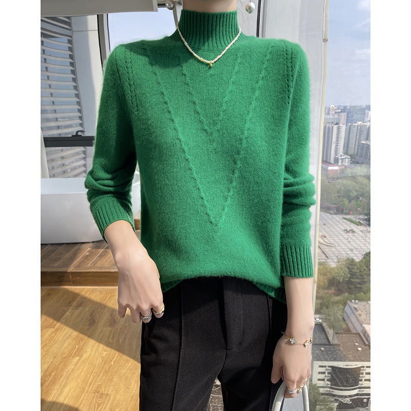 Damen weicher Strickpullover mit hohen Kragen und V-Design ModeGeist