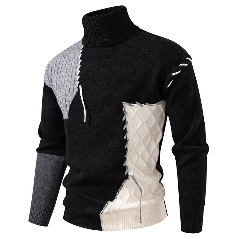 Herren Rollkragenpullover mit geometrischem Zopfmuster und kontrastierenden Akzenten ModeGeist