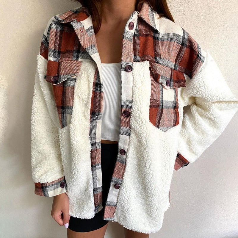 Damen kuschelige Oversize-Fleecejacke mit Karomuster ModeGeist