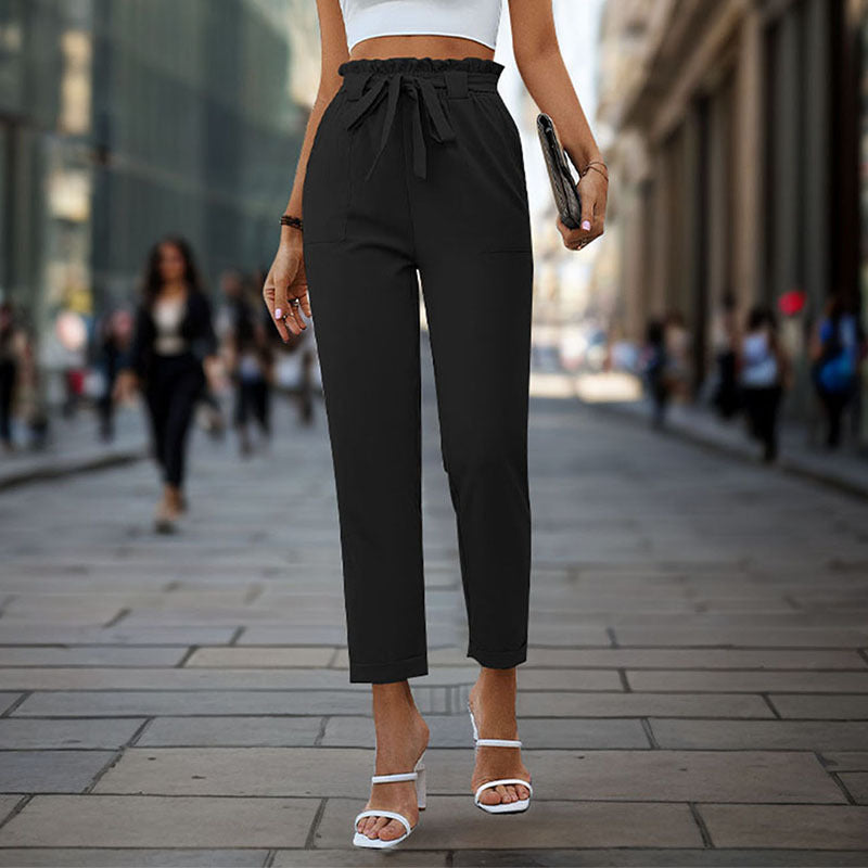 Damen elegante Chino-Hose mit hohem Bund und Taillenzug ModeGeist