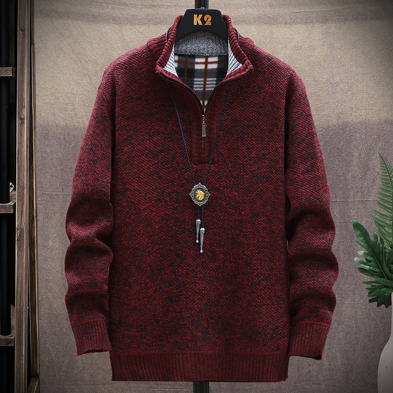 Herren modischer Strickpullover mit halbem Reißverschluss und unterschiedlichen Texturen ModeGeist