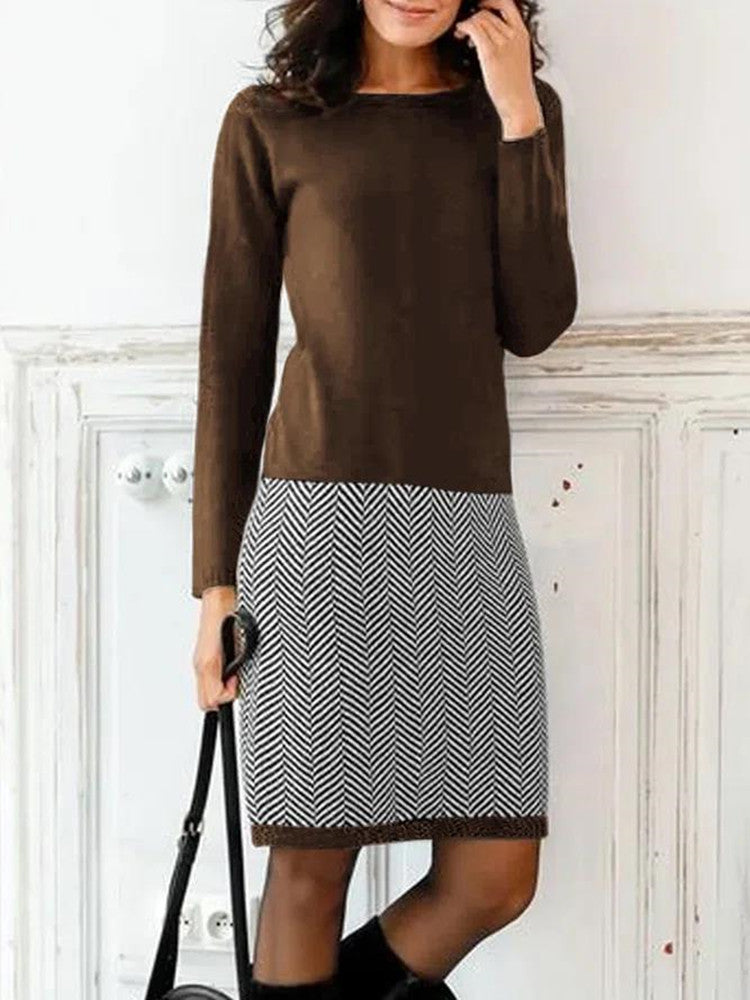 Damen Strickkleid mit elegantem Chevron-Muster ModeGeist