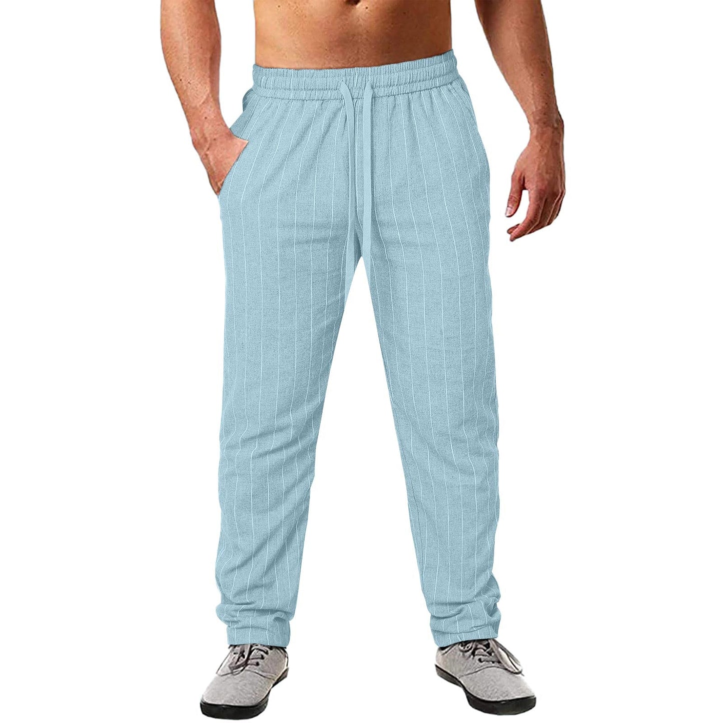 Herren lässige Streifen-Hosen aus Baumwollmix mit elastischem Bund und praktischen Eingrifftaschen ModeGeist