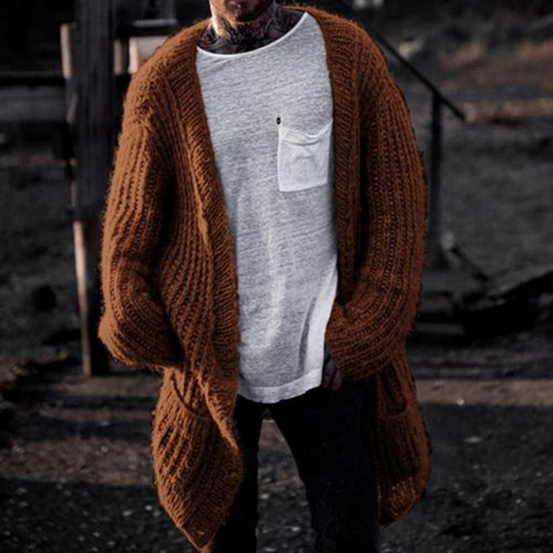 Herren Großer Strickcardigan mit tiefem Schnitt und strukturiertem Design ModeGeist