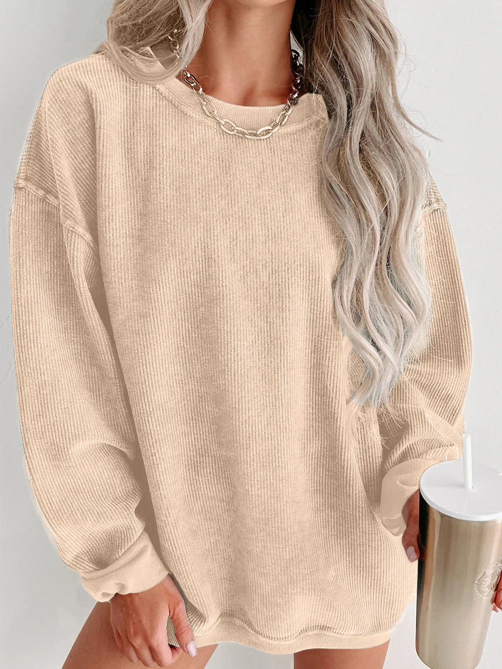 Damen lässiger Sweatshirt mit feiner Rippstruktur und komfortablem Schnitt ModeGeist