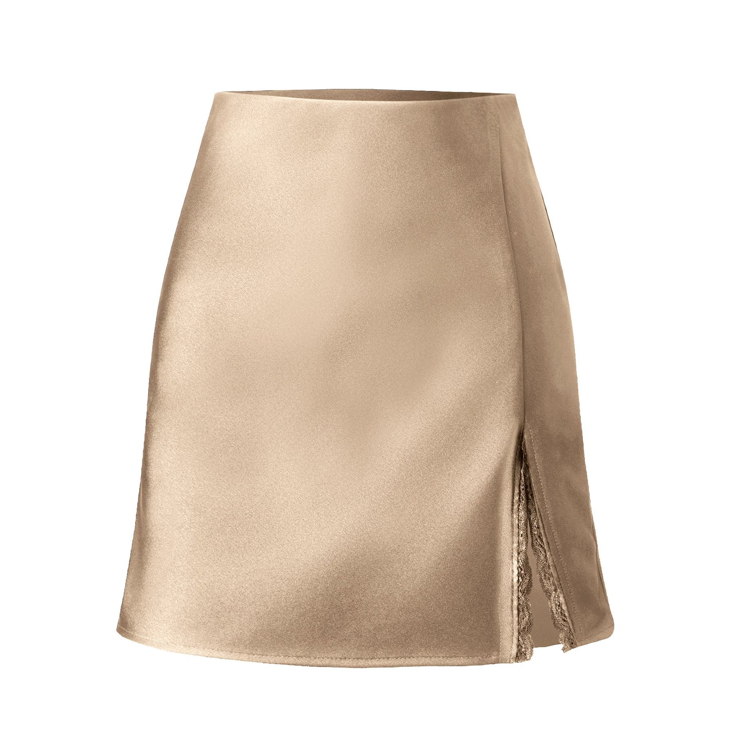 Damen Satin-Rock mit seitlichem Schlitz und Spitzenakzenten ModeGeist