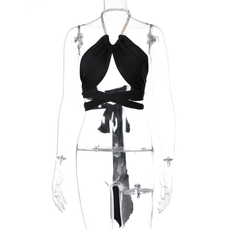 Modernes Damen-Wickeltop mit Kettendetails, MODEGEIST