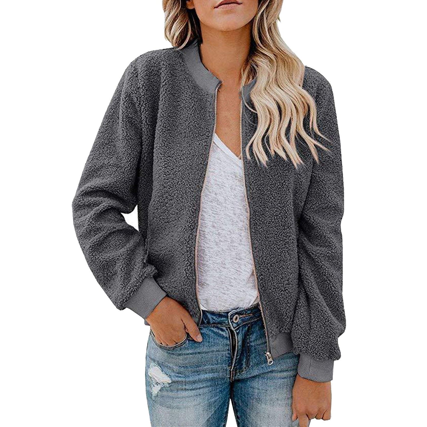 Damen Fleece Bomberjacke mit Stehkragen ModeGeist