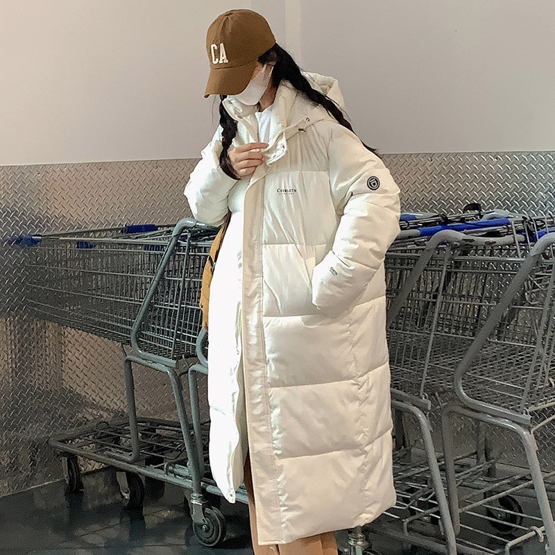 Damen Lange Steppjacke mit Kapuze und hohen Kragen ModeGeist