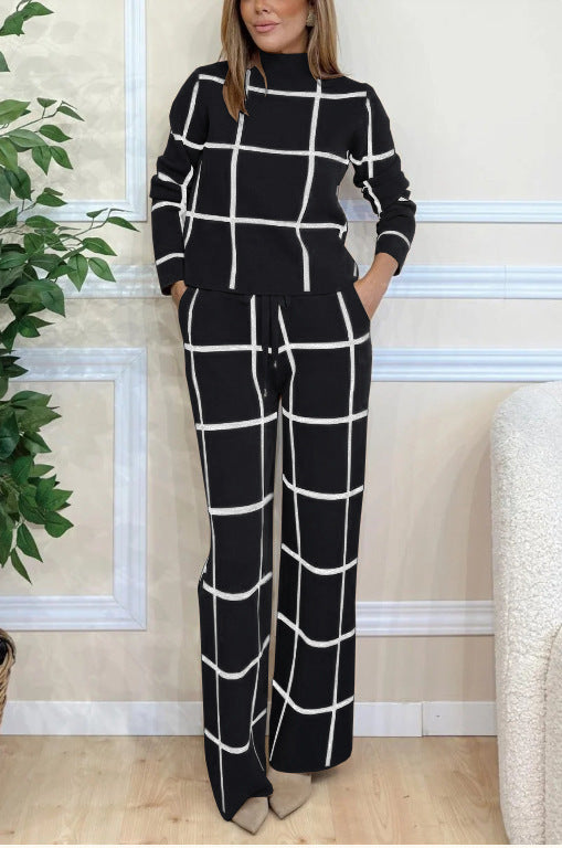 Damen Elegantes Strick-Loungewear-Set mit grafischem Muster ModeGeist