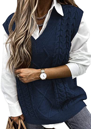 Damen Strickweste mit Zopfdesign und V-Ausschnitt ModeGeist