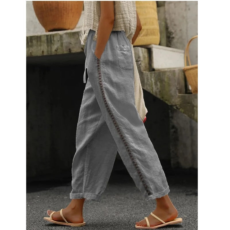 Damen lässige Leinenhose mit seitlichen Schneidern ModeGeist