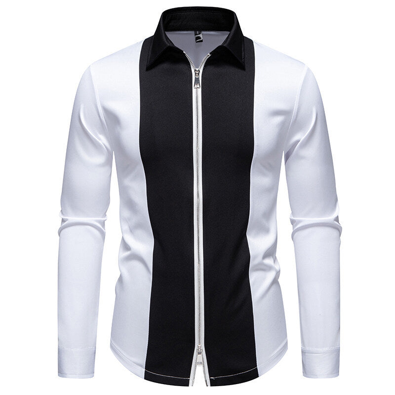 Herren modisches Langarmshirt mit stylischem Stehkragen und kontrastierenden Paspeln ModeGeist