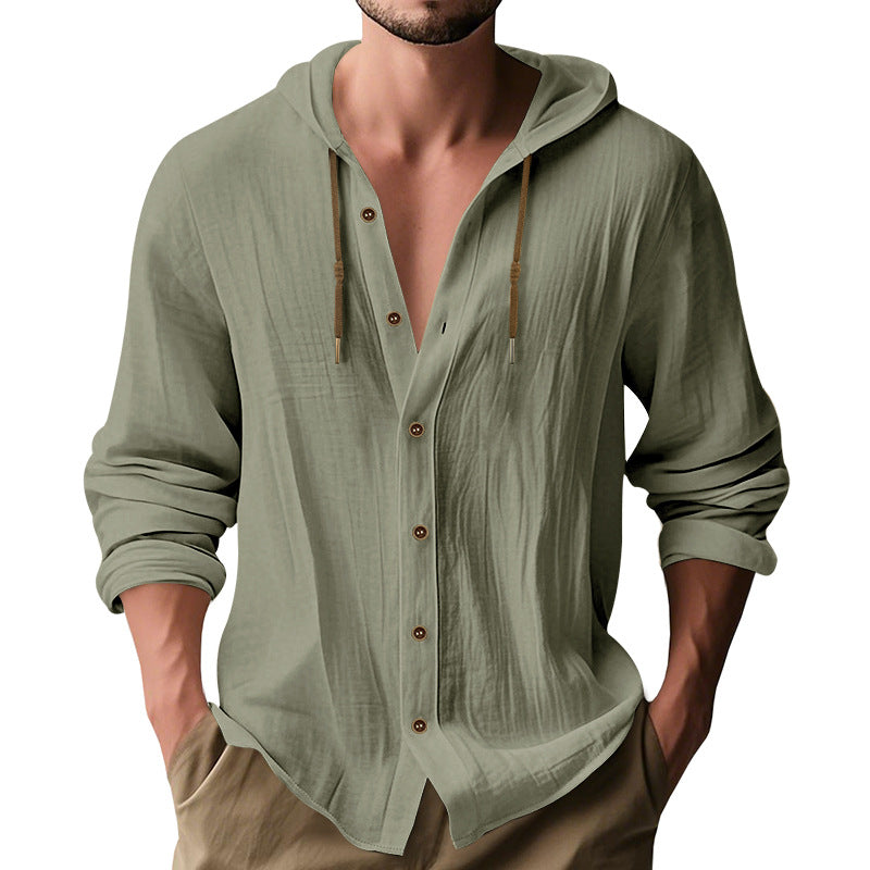 Herren lässiges Kapuzenshirt aus atmungsaktiver Baumwolle mit Knopfleiste und verstellbarem Kordelzug ModeGeist
