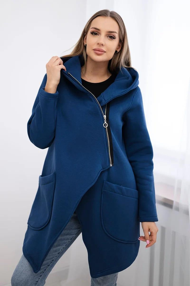 ModeGeist | Zip Kapuzenpullover mittellange Fleece Sweatjacke