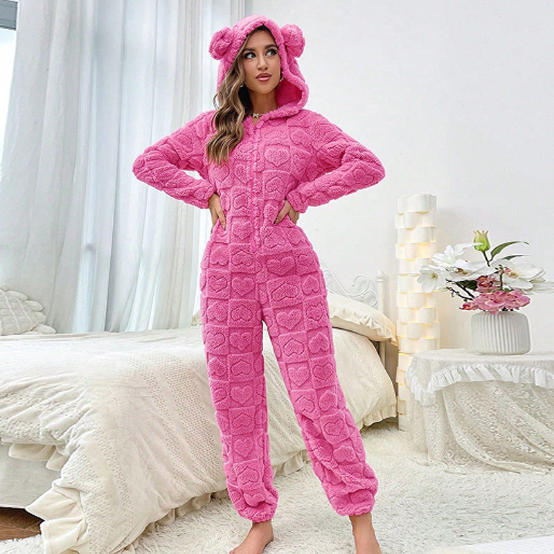 Damen Gemütlicher Fleece-Overall mit Kapuze ModeGeist