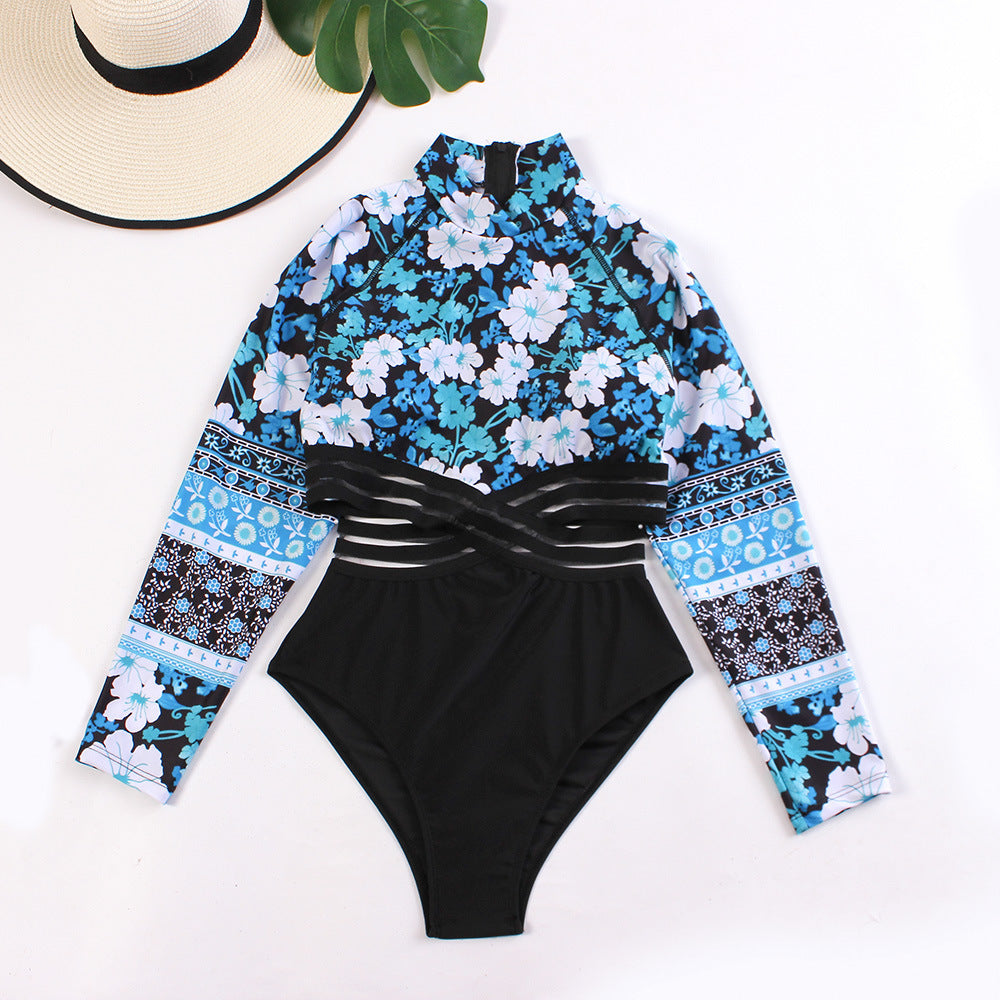 Modischer Damen-Surf Badeanzug mit langen Ärmeln und floralem Muster von MODEGEIST